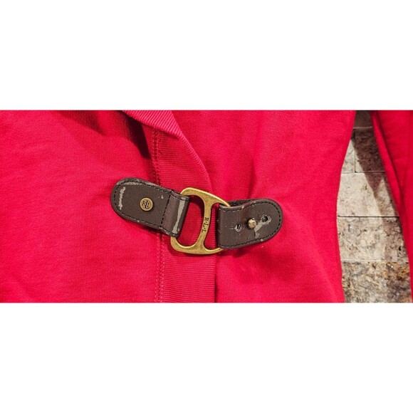 Vtg Ralph Lauren Womens Wrap Cardigan Shawl Collar Buckle French Terry Red Small - Picture 6 of 16